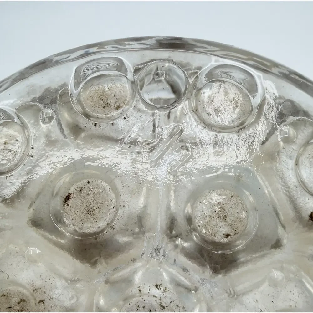 Reims Clear Glass 4.5” Floral Frog France w Silver Plate Base by de Uberti Italy